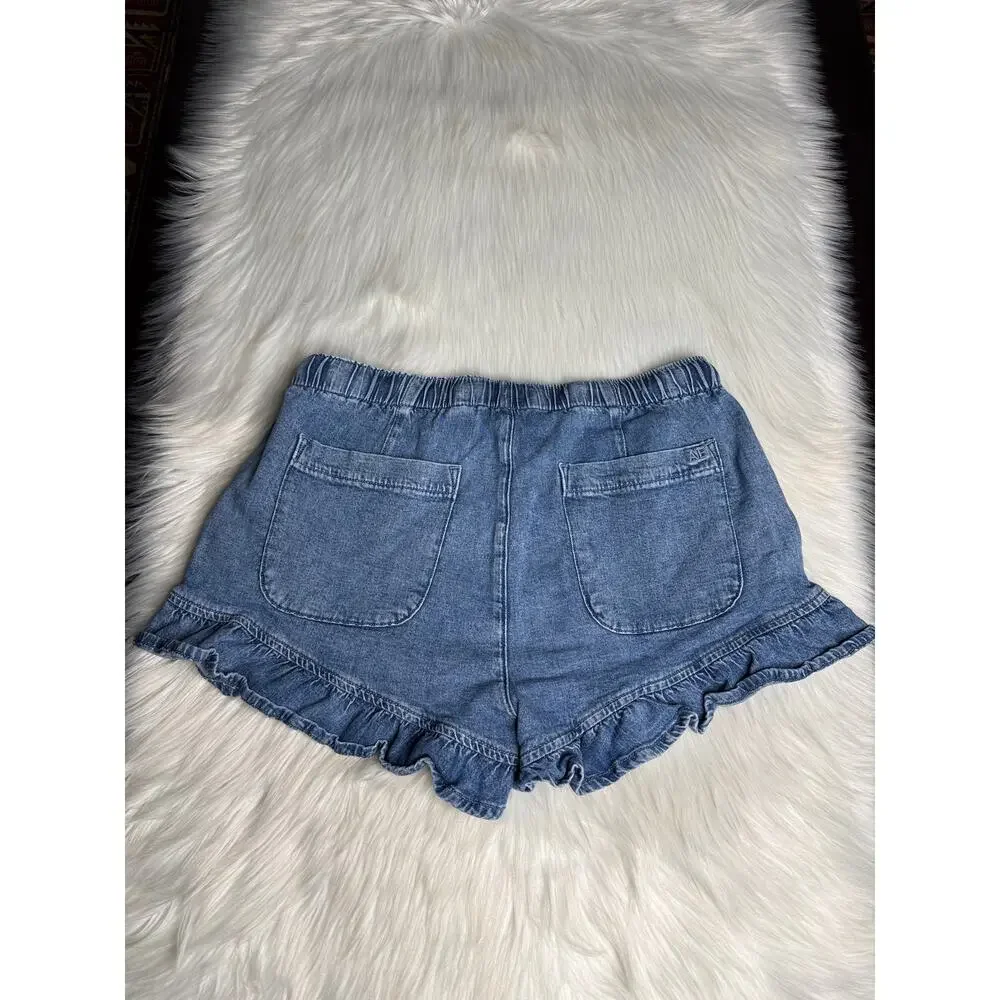American Eagle Blue Denim Ruffle Hem Shorts